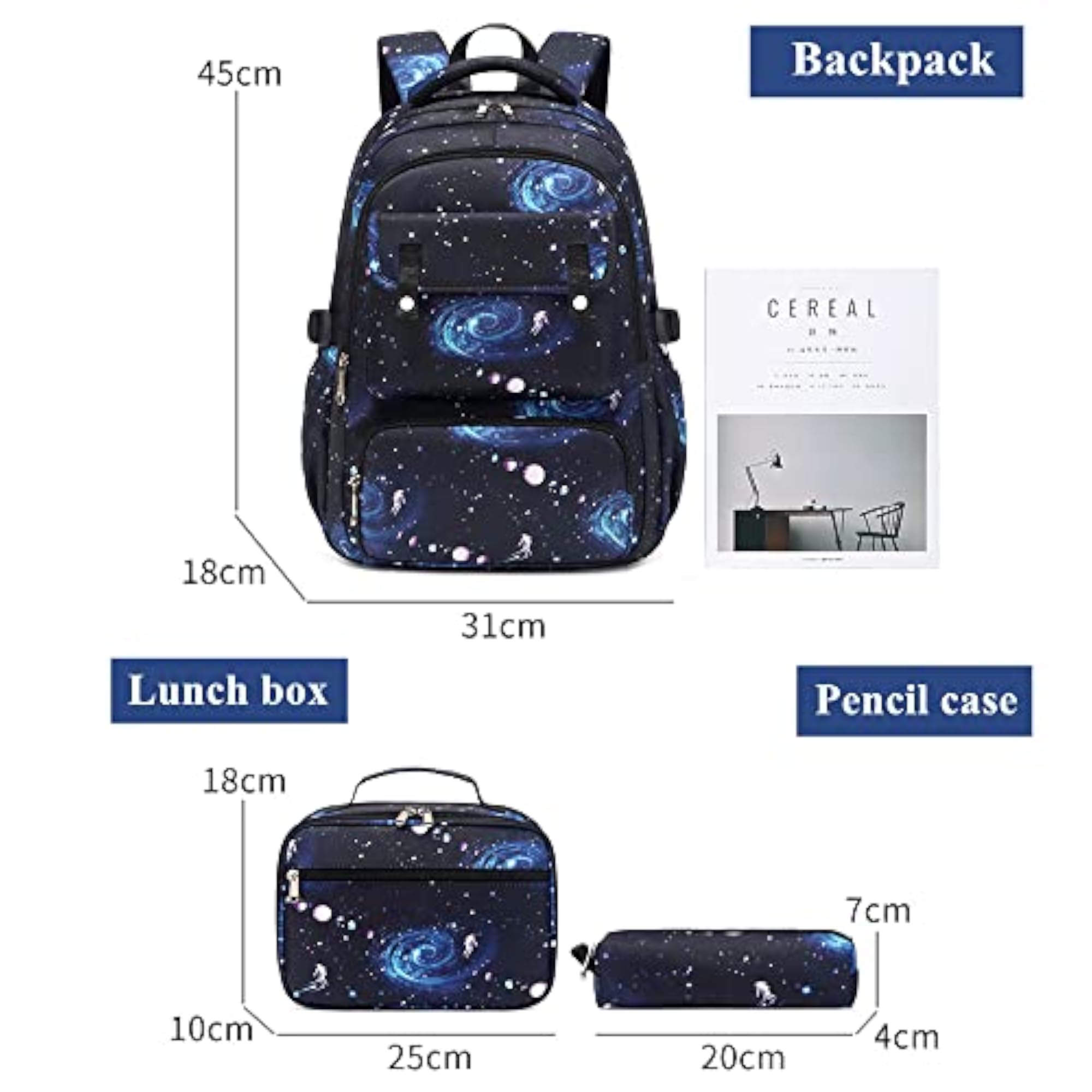 Galaxy Backpack for Boys with Lunch Box Set, 3Pcs